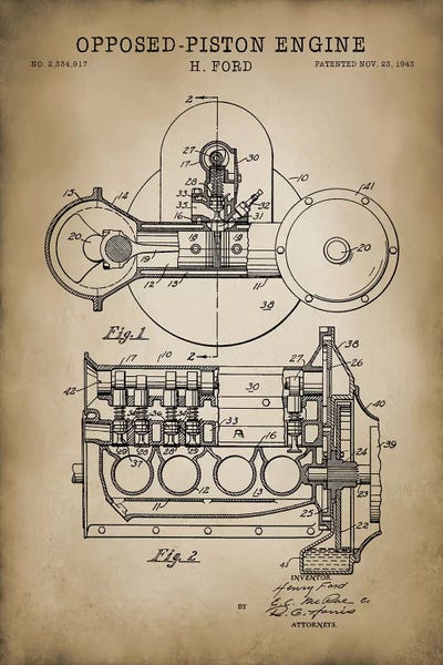 Engineering & Machinery Blueprints: Opposed-Piston Engine by PatentPrintStore