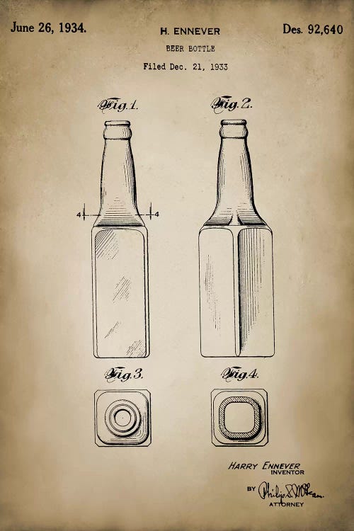 Beer Bottle by PatentPrintStore wall art