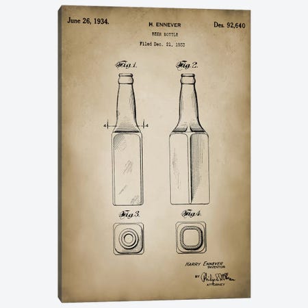 Beer Bottle Canvas Print #PAT9} by PatentPrintStore Canvas Artwork