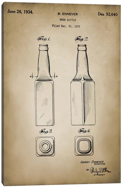 Beer Bottle Canvas Art Print - PatentPrintStore