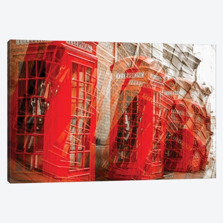 Falling Red Phone Boxes Canvas Print #PAU168} by Mark Paulda Canvas Artwork