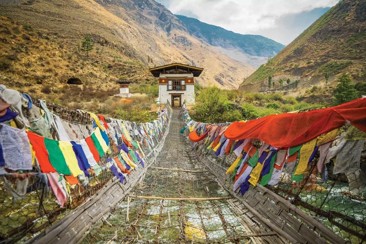 Bhutan Iron Bridge And Prayer Flags