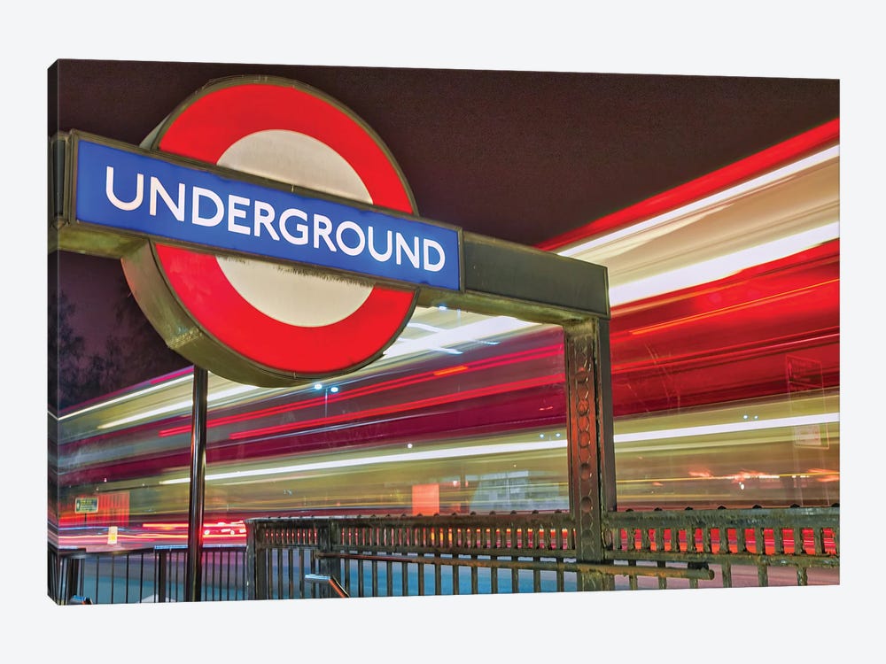 Double Decker Bus Light Trail At Marble Arch by Mark Paulda 1-piece Canvas Art Print
