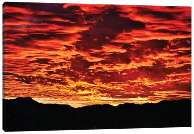 Fire In The Sky Canvas Art Print - Mountain Sunrise & Sunset Art