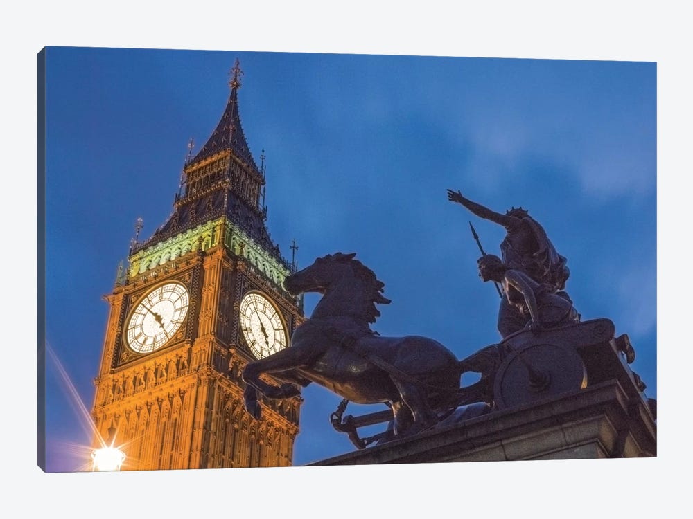 Big Ben With Side View Of Boadicea And Her Daughters Sculptoral Group, London, England, United Kingdom 1-piece Canvas Artwork