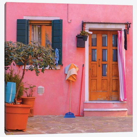 Burano, Italy, Pink House Canvas Print #PAU96} by Mark Paulda Canvas Art Print