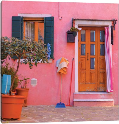Burano, Italy, Pink House Canvas Art Print - Authenticity