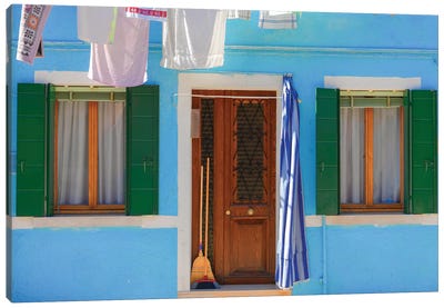 Burano, Italy, Blue House Canvas Art Print - Mark Paulda