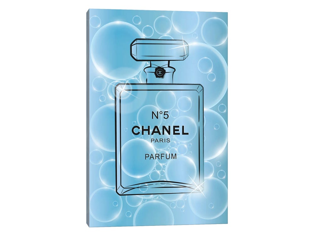 Framed Canvas Art (Gold Floating Frame) - Bubble Chanel Perfume by Martina Pavlova ( Fashion > Hair & Beauty > Perfume Bottles art) - 40x26 in