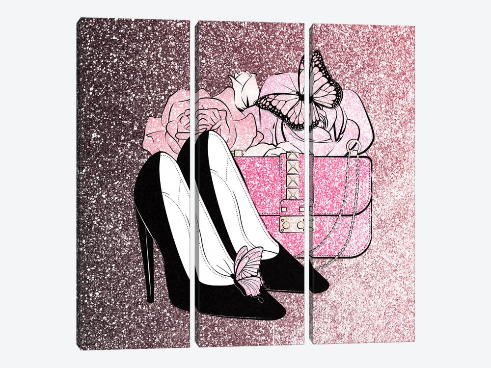 Pink Glitter Fashion by Martina Pavlova 3-piece Canvas Artwork