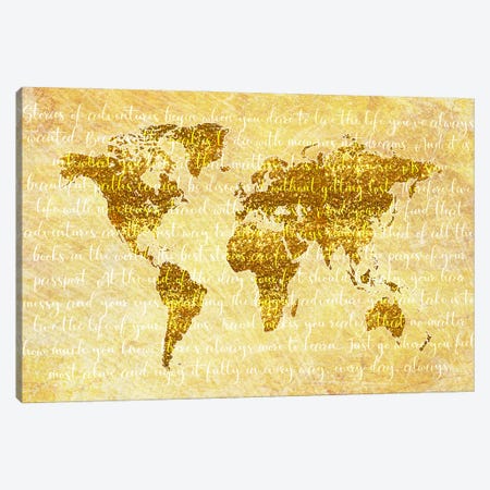 Golden World Map Canvas Print #PAV1048} by Martina Pavlova Canvas Art Print