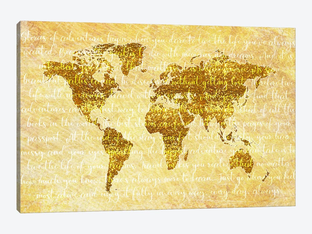 Golden World Map by Martina Pavlova 1-piece Canvas Art Print
