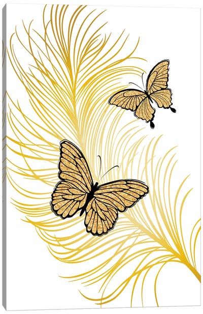 Golden Feather Luxury Canvas Art Print - Yellow Art