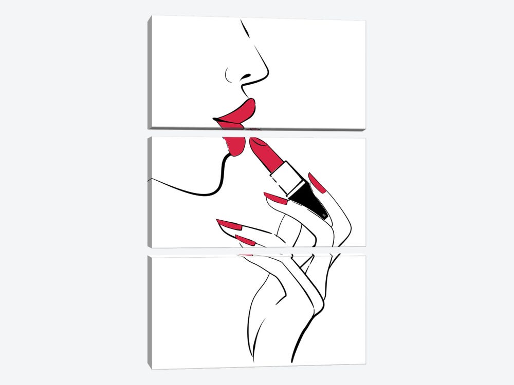 Red Lips by Martina Pavlova 3-piece Canvas Art