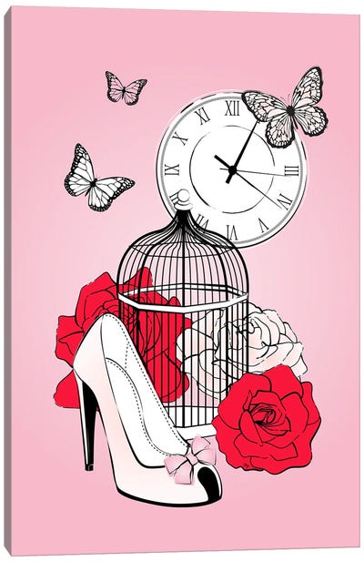 Romantic Cage Canvas Art Print - Rose Art