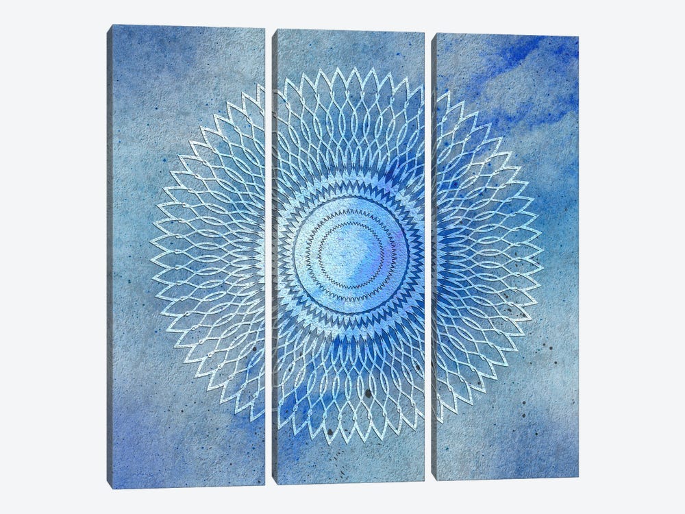 Blue Mandala Two by Martina Pavlova 3-piece Canvas Art Print