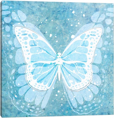 Blue Artsy Butterfly Canvas Art Print - Martina Pavlova