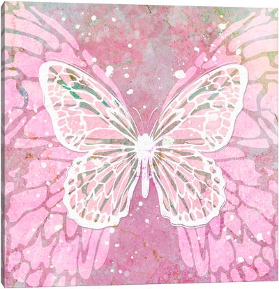 Pink Artsy Butterfly Canvas Art Print - Martina Pavlova