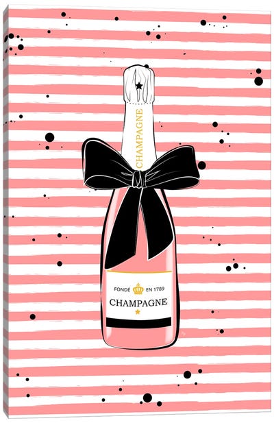 Pink Stripes Champagne Canvas Art Print - Martina Pavlova