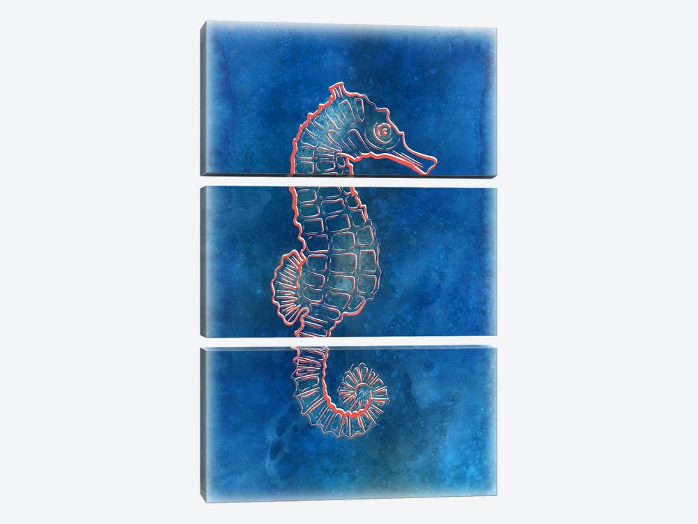 Blue Seahorse by Martina Pavlova 3-piece Canvas Artwork