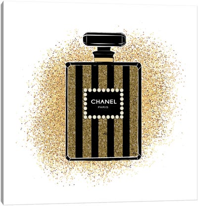 Chanel Glitters Canvas Art Print - Black, White & Gold Art