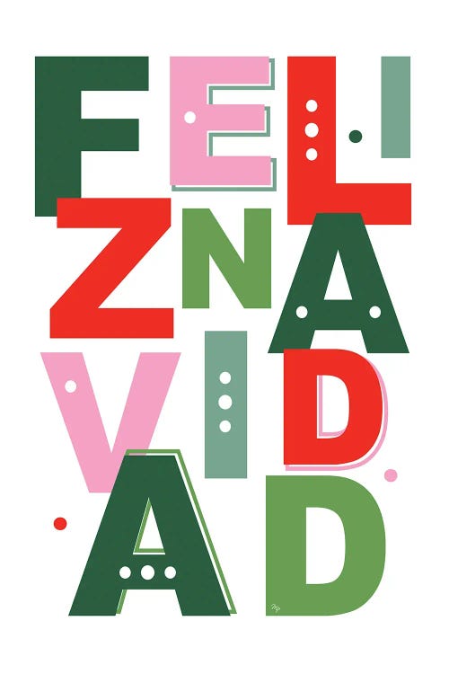 Feliz Navidad Xmas Typography by Martina Pavlova wall art