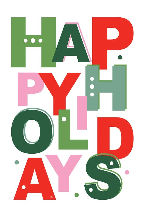 Happy Holidays Xmas Typography by Martina Pavlova wall art