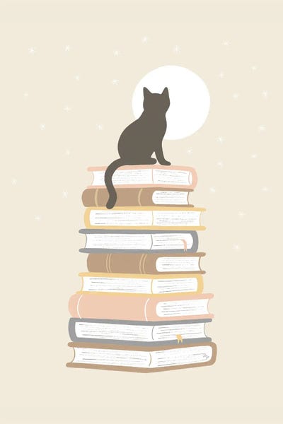 Martina Pavlova: Black Cat With Books by Martina Pavlova