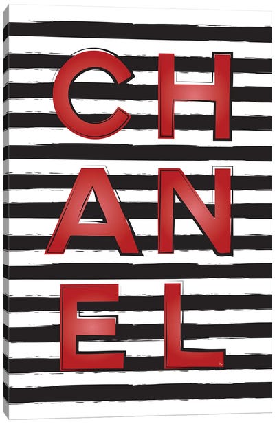 Chanel Stripes Canvas Art Print - Black, White & Red Art