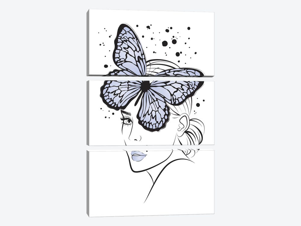 Lady Butterfly I by Martina Pavlova 3-piece Canvas Wall Art
