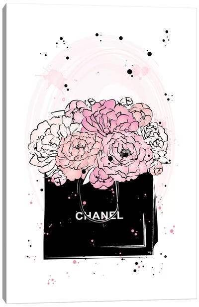 Chanel Peonies Canvas Art Print - Black & Pink
