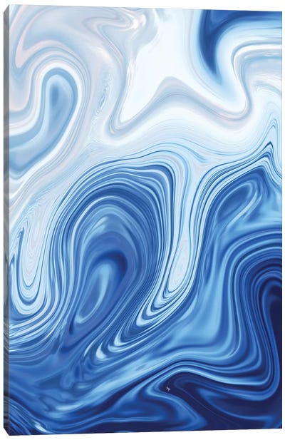 Blue Marble Canvas Art Print - Black, White & Blue Art