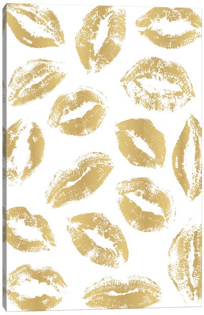 Golden Kisses Canvas Art Print - Lips Art