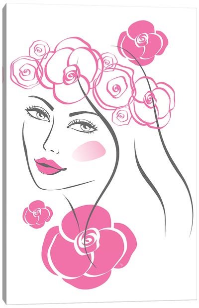 Pink Flowers Canvas Art Print - Pantone 2023 Viva Magenta