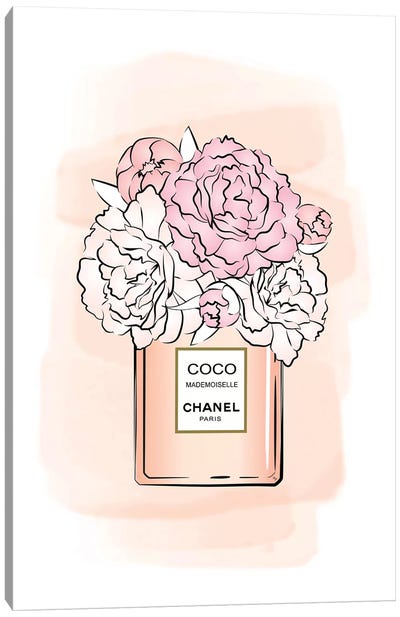 Bloom Coco Pink Canvas Art Print - Perfume Bottle Art