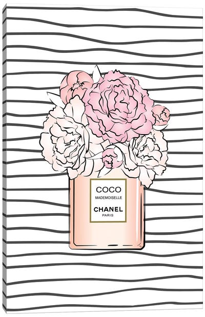 Bloom Coco Stripes Canvas Art Print - Perfume Bottle Art
