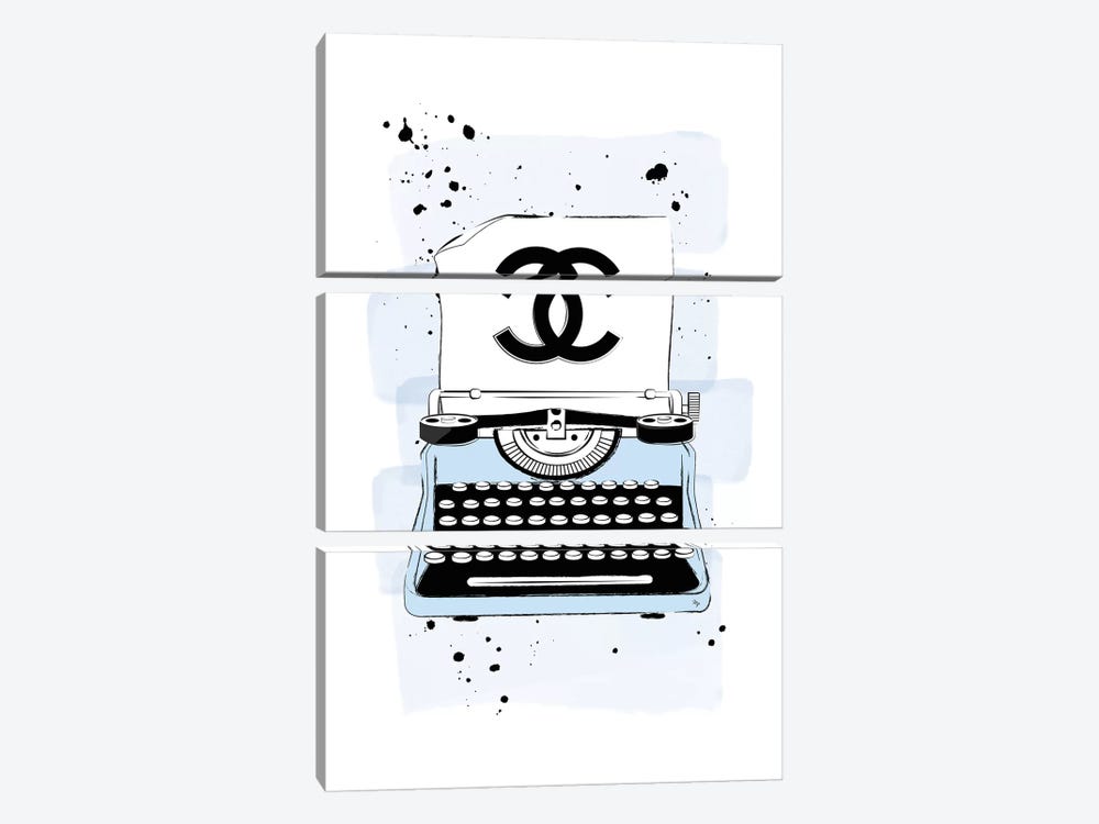 CC Typewriter Blue by Martina Pavlova 3-piece Canvas Art Print