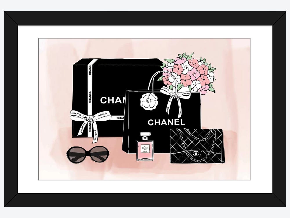 Chanel White and Black Shopping Decorative Paper Bag New Authentic
