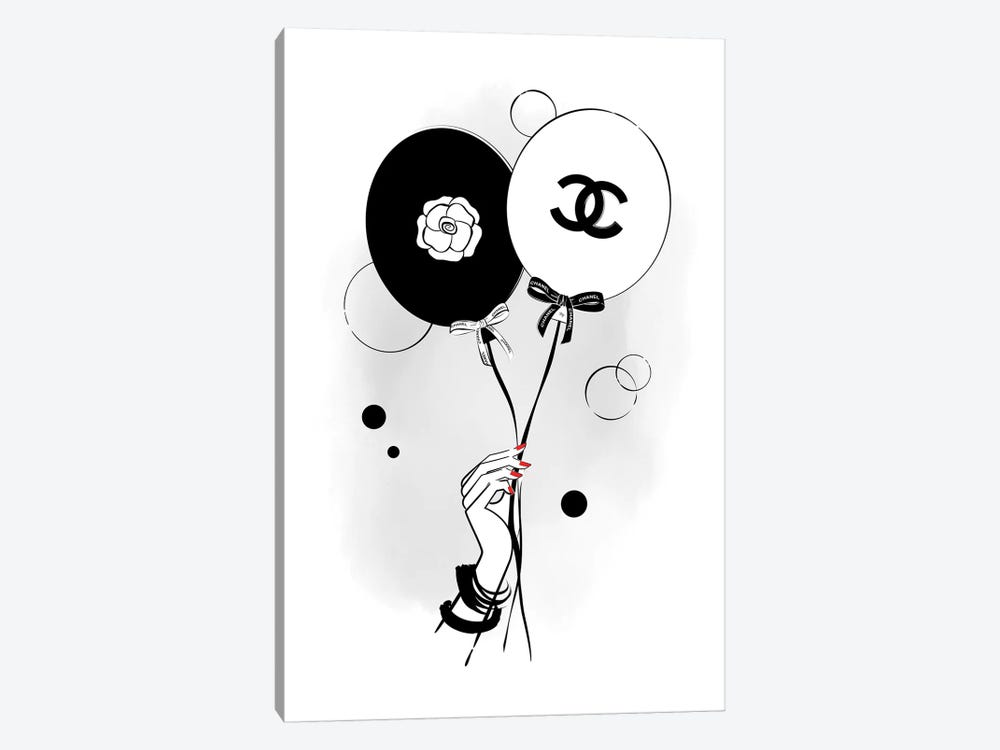 iCanvas Chanel Balloons Gray Art by Martina Pavlova Canvas Art Wall Decor ( Decorative Elements > Balloons art) - 18x12 in