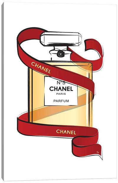 Chanel Ribbon Canvas Art Print - Perfume Bottle Art
