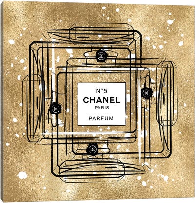 Golden Chanel Canvas Art Print - Martina Pavlova Fashion Brands