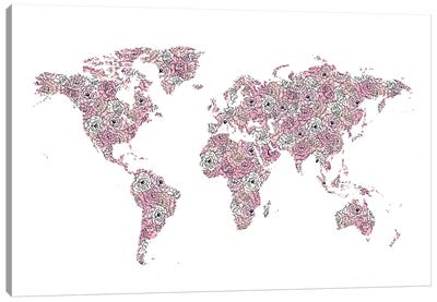 Peony Map Canvas Art Print - World Map Art