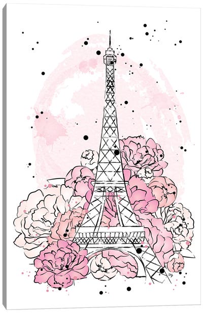 Peony Paris Canvas Art Print - The Eiffel Tower