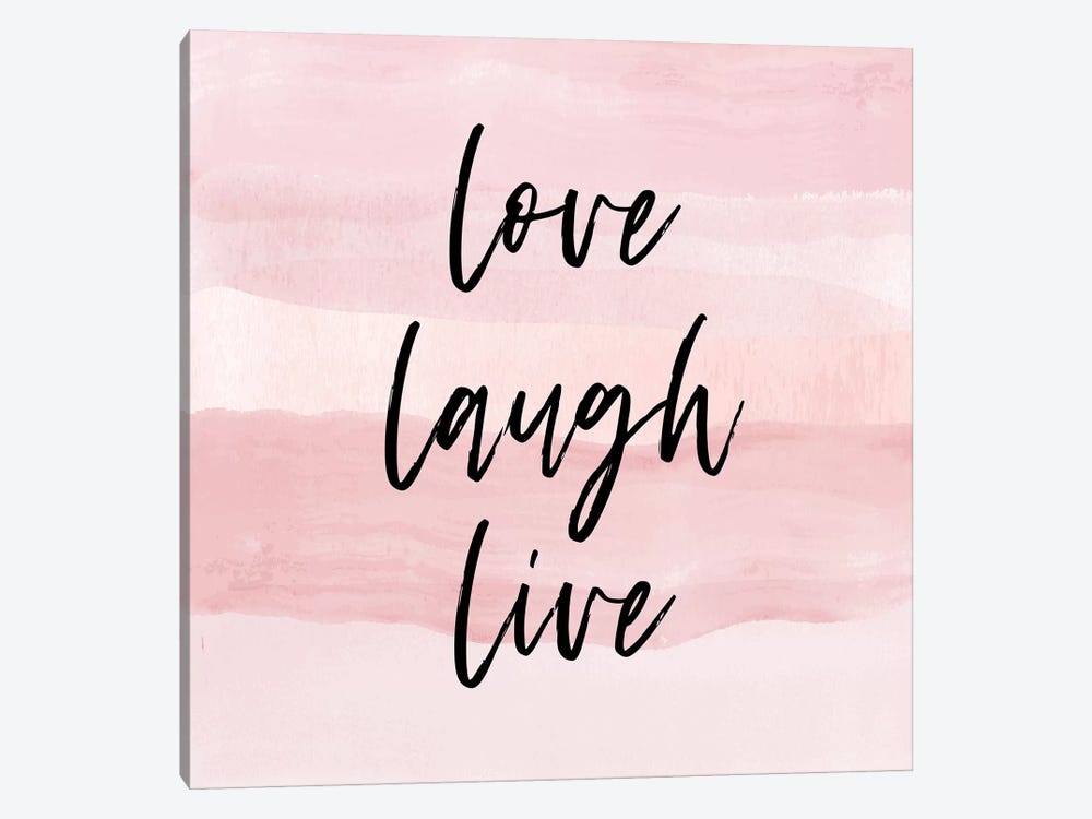 Love Laugh Quote Square Pink by Martina Pavlova 1-piece Art Print
