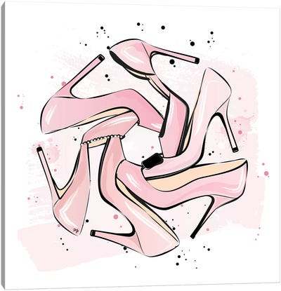 Pink Heels Canvas Art Print - Black & Pink