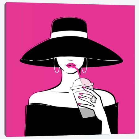 Black Hat In Pink Canvas Print #PAV412} by Martina Pavlova Canvas Art