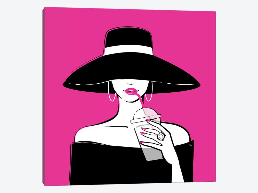 Black Hat In Pink by Martina Pavlova 1-piece Canvas Art