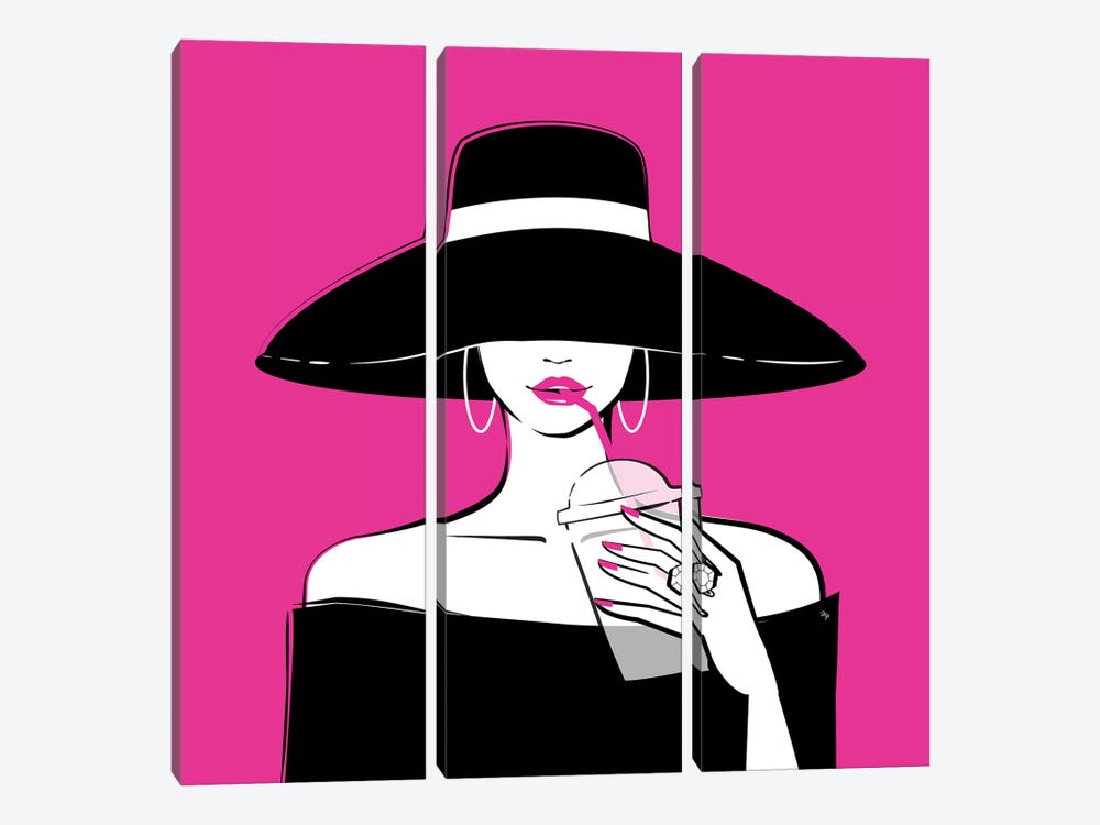 Black Hat In Pink by Martina Pavlova 3-piece Canvas Art