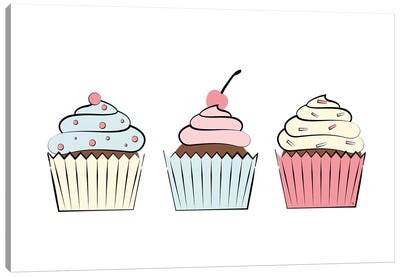 Three Cupcakes Canvas Art Print - Martina Pavlova Food & Drinks