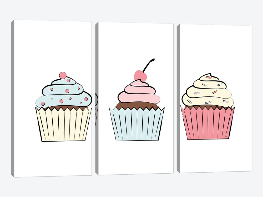 Three Cupcakes by Martina Pavlova 3-piece Art Print
